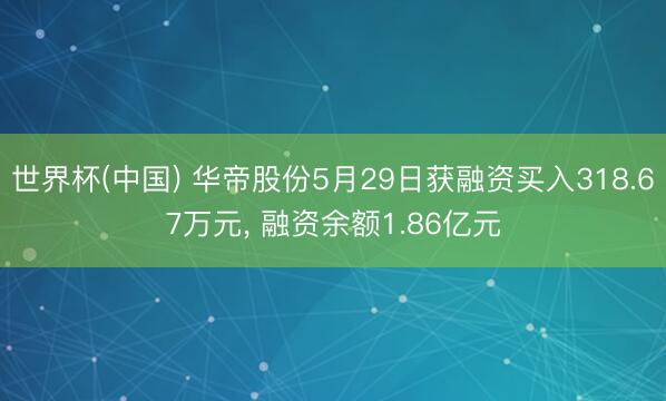世界杯(中国) 华帝股份5月29日获融资买入318.67万元， 融资余额1.86亿元
