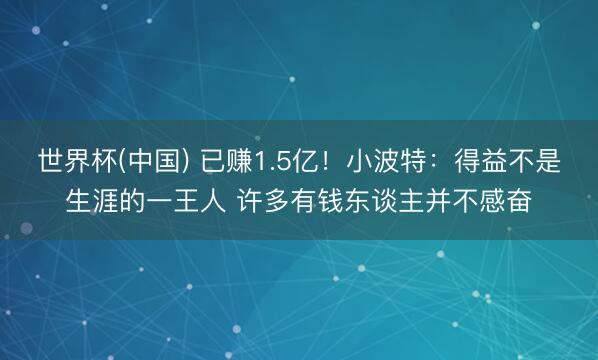 世界杯(中国) 已赚1.5亿！小波特：得益不是生涯的一王人 