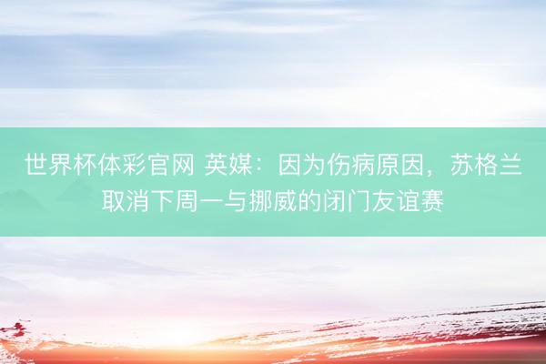 世界杯体彩官网 英媒：因为伤病原因，苏格兰取消下周一与挪威的闭门友谊赛