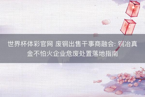 世界杯体彩官网 废铜出售干事商融会: 铜冶真金不怕火企业危废处置落地指南