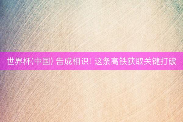 世界杯(中国) 告成相识! 这条高铁获取关键打破
