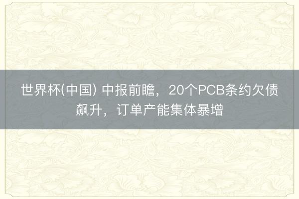 世界杯(中国) 中报前瞻，20个PCB条约欠债飙升，订单产能集体暴增